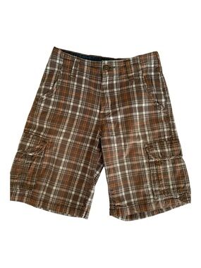 OshKosh B'Gosh Shorts Boys 7X Brown Plaid Cargo Flat Front Pockets Adjustable